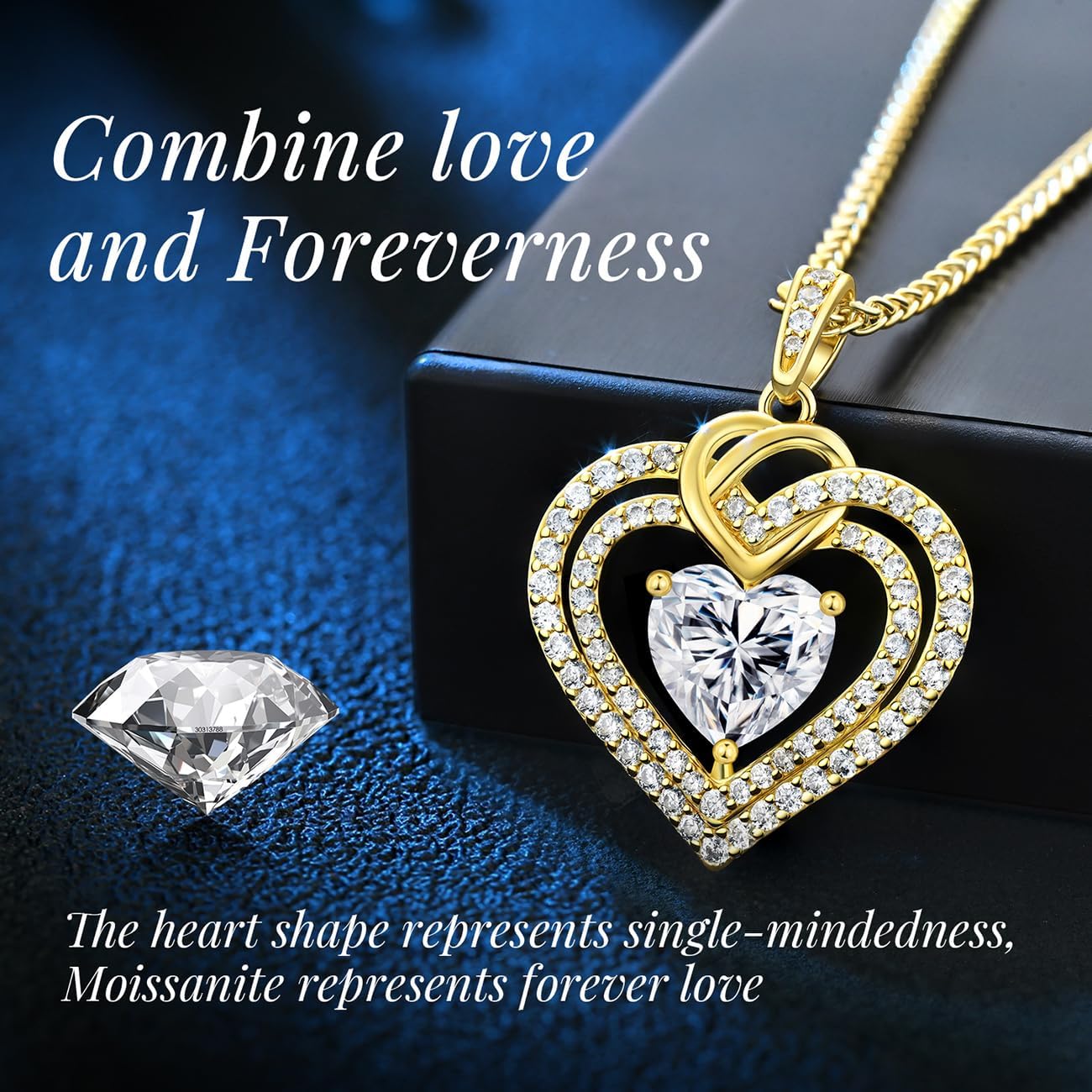 OOBEE Valentines Day Gift Moissanite Heart Necklaces for Women, 1- 4 Carat Moissanite 925 Sterling Silver 14K Gold Plated Pendant Necklace, Ideal Anniversary Birthday Christmas Mothers Day Jewelry Gifts for Mom Wife Her Girlfriend Daughter - Image 3