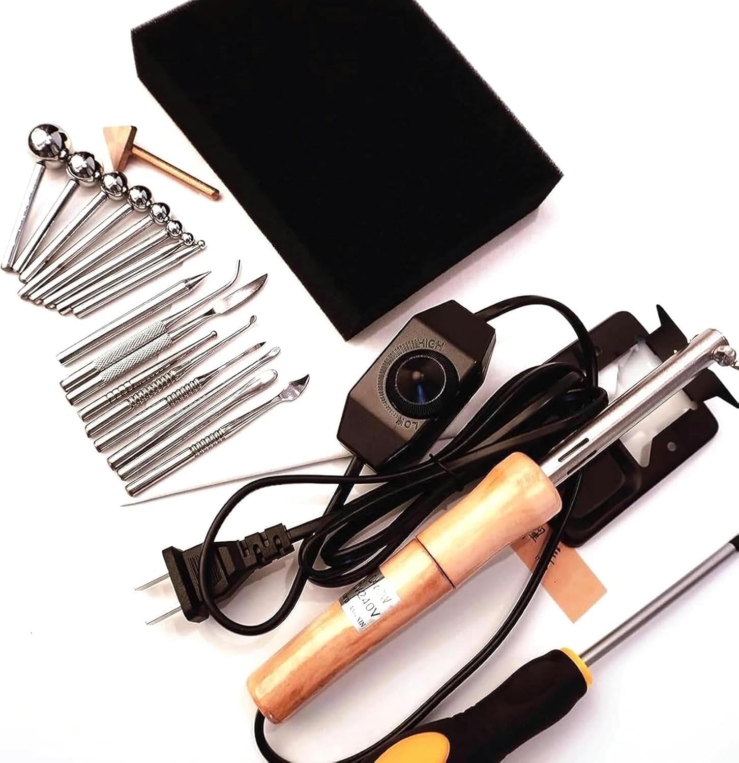 Electric Fabric Flower Maker, Artificial Flower Ironing Machine with 17 Stainless Steel Ironing Heads, Adjustable Temperature, DIY Fake Flower Making Tool Set