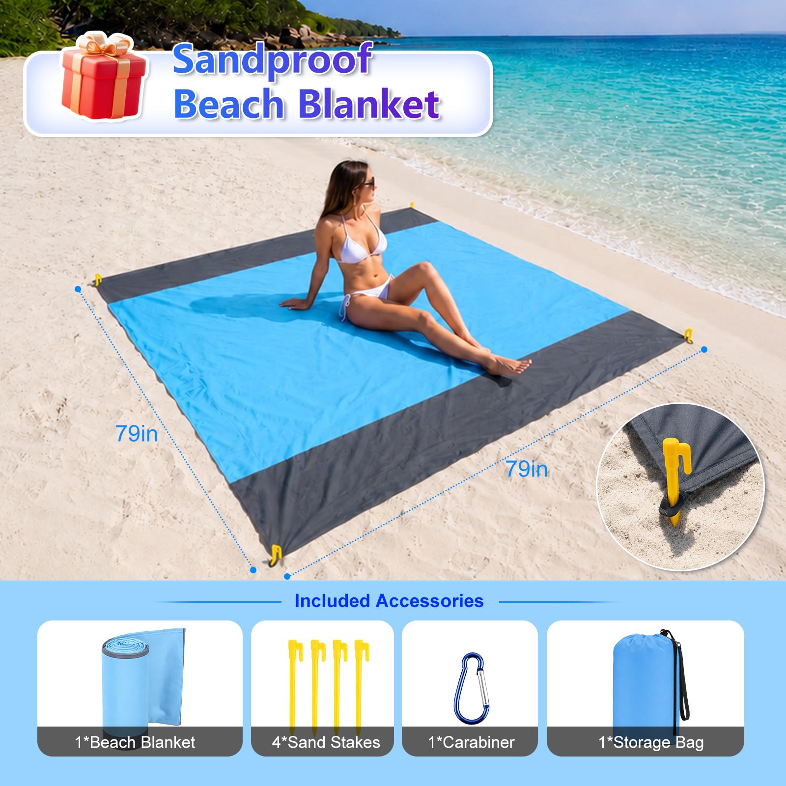 Tienda de Playa portátil Familiar, protección UV, toldo para Camping y Playa, Refugio con Anclajes de Arena y Barras de Aluminio, 10x10FT, Azul Cielo