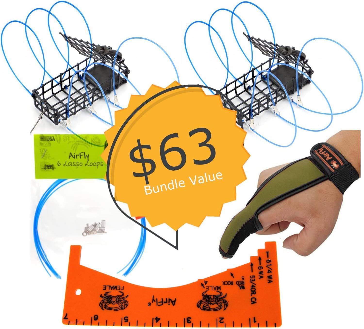 AirFly 6-Loops Crab Trap for Fishing Pole: Catches Dungeness, Rock & Blue Crabs, Made in USA
