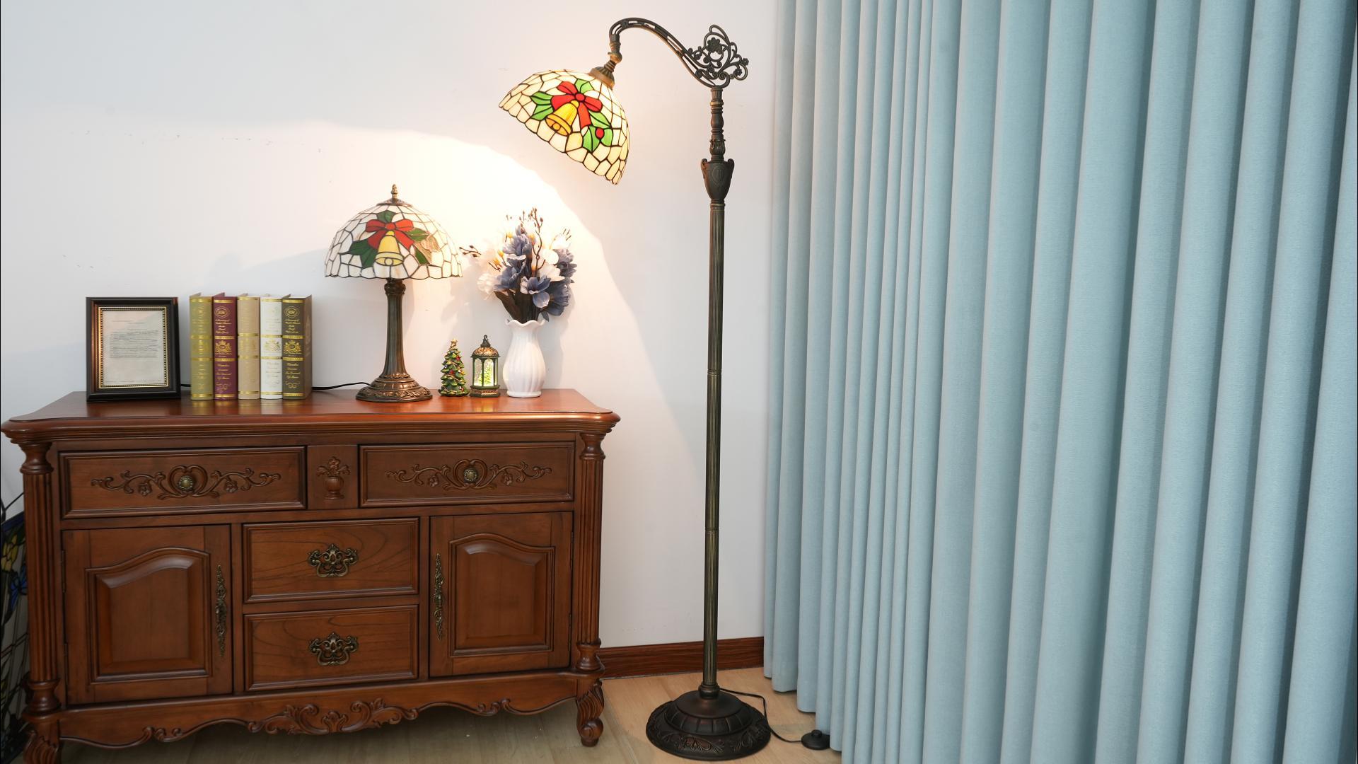 Image of Christmas Lamp Tiffany Floor Lamp Yellow Bell Stained Glass Lamp Gooseneck Adjustable Corner Vintage Style Corner Standing Reading Light Lamp Bedroom Living Room Sofa Antique Home Christmas Decoration
