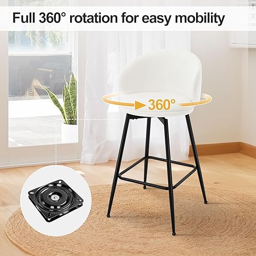 Miniatura 4 de Bekrvio Juego de 2 taburetes de bar altos de 30 pulgadas de altura de bar, taburetes de bar giratorios de terciopelo con respaldo, moderna silla de