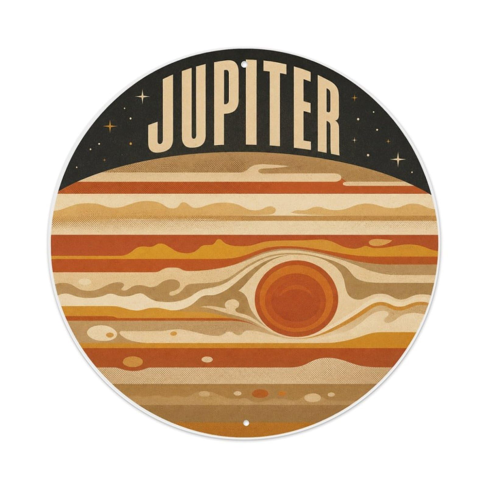 Cosmic Jupiter Planet Orbit Deep Space Astral Galaxy Metal Tin Sign Plaque Wall Decor for Cafe, Man Cave, Club Bar, Office, Home Garden Round Metal Poster 8x8Inch