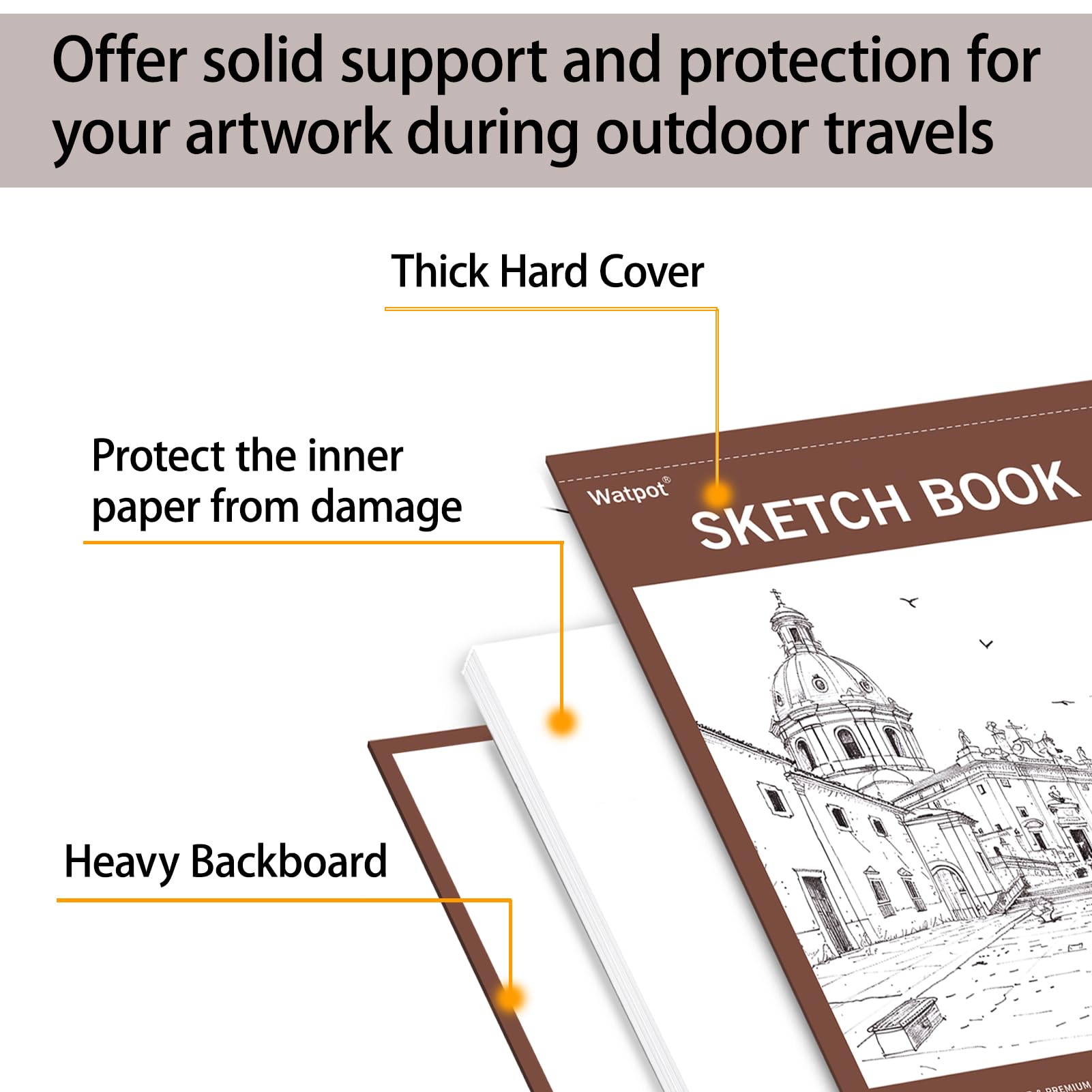Cuaderno de bocetos de tapa dura de 9 x 12 pulgadas, bloc de bocetos encuadernado en espiral superior, 100 hojas de papel de dibujo de 70 libras/100 g/m², paquete de 2