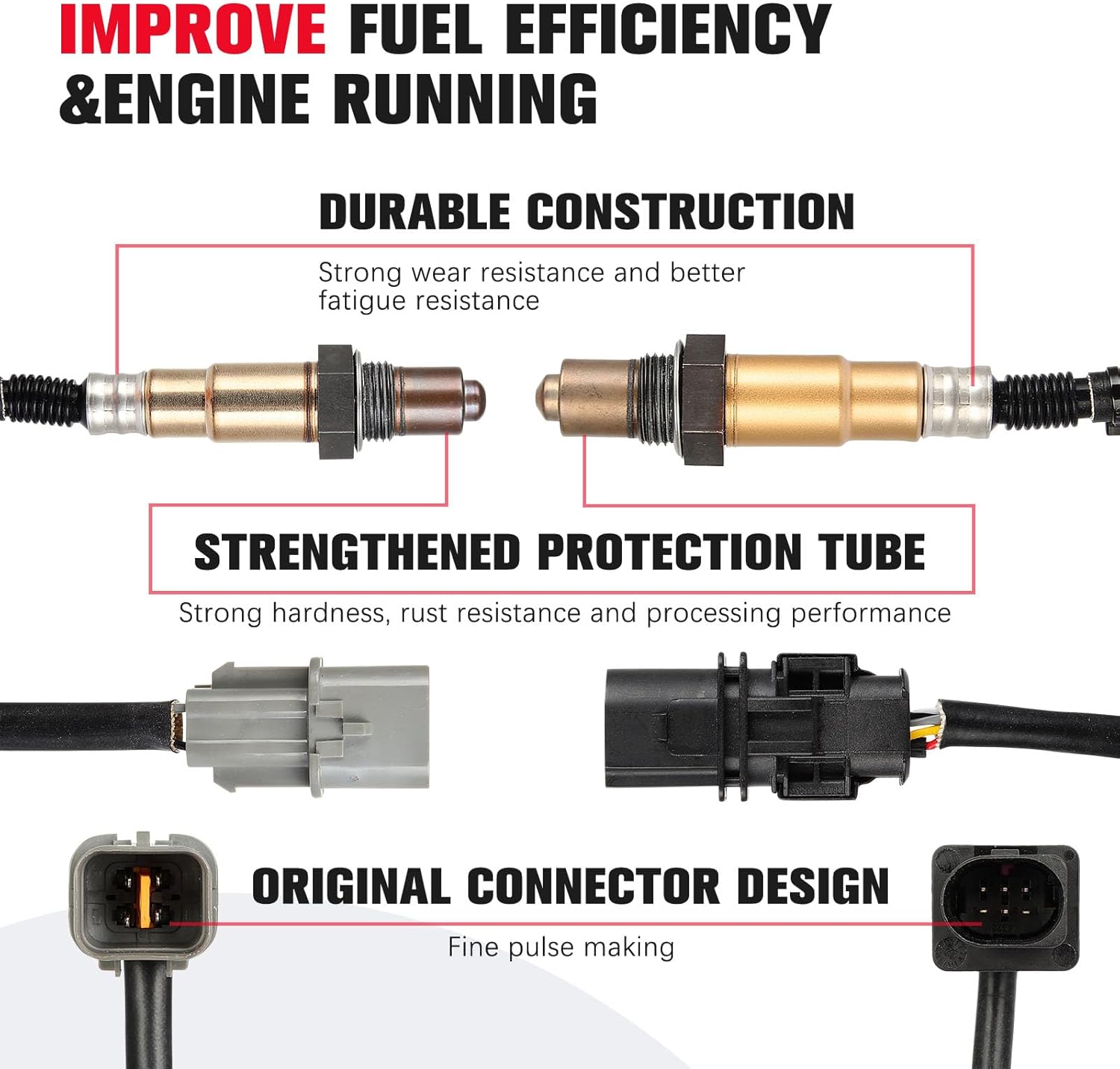 O2 Oxygen Sensor Upstream Downstream 2PCS Compatible for Hyundai Accent 2012-2017, for Kia Rio 2012-2018, for Kia Soul 2012-2018, for Hyundai Veloster 2012-2017 - 234-5055 234-4568
