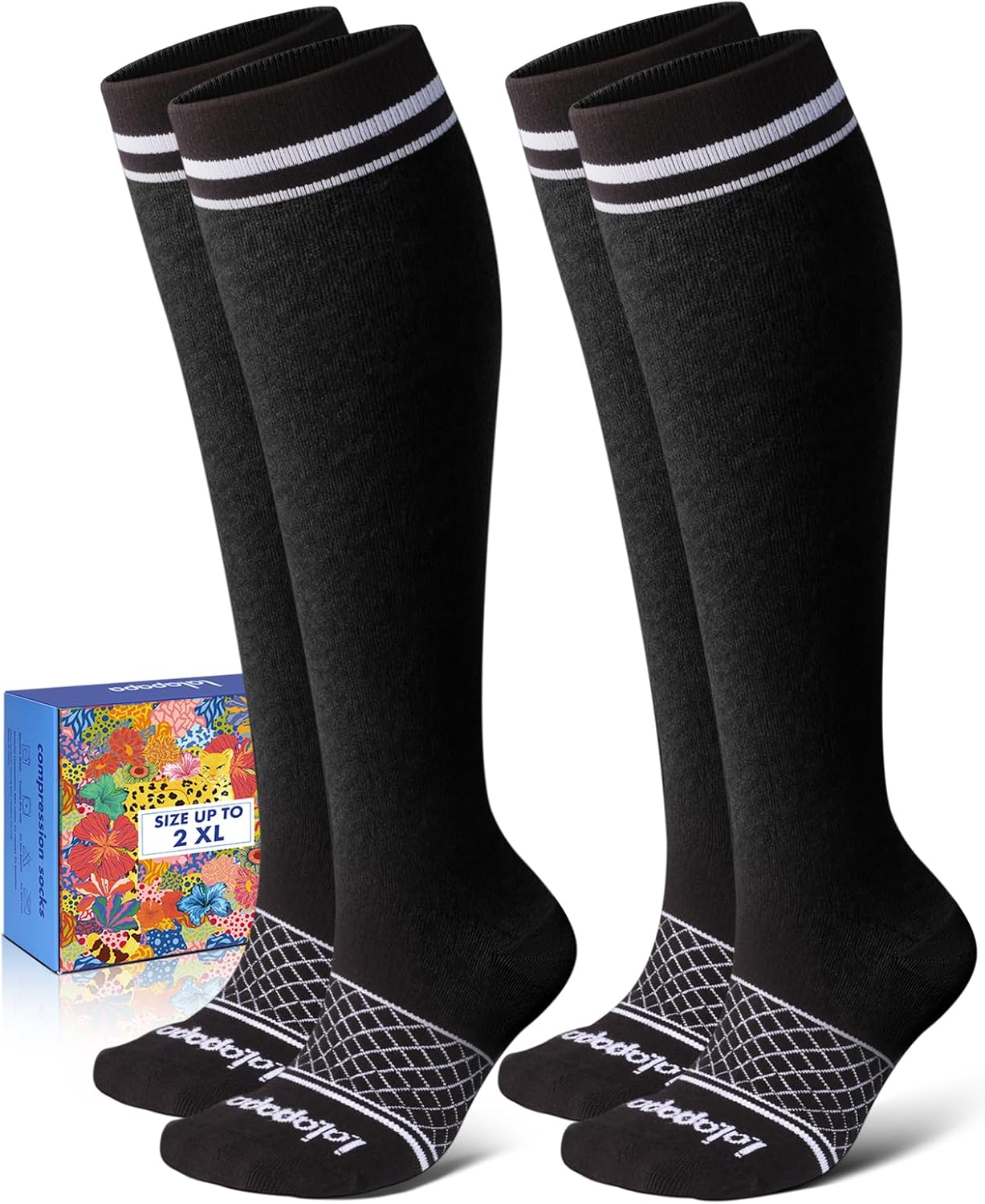 Lalapapa Cotton Compression Socks for Women Men - 2 Pairs 20-30mmHg Circulation Grid Arch Support Socks, Breathable