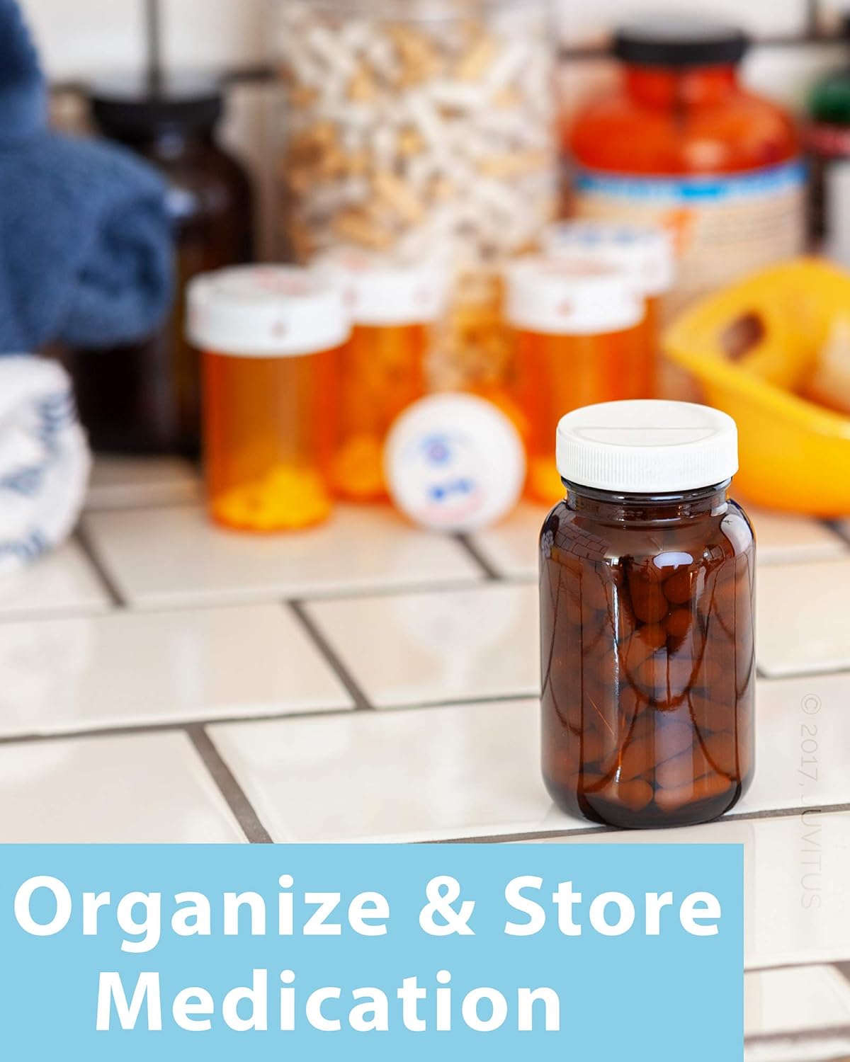 JUVITUS 2.5 oz Amber Glass Wide Mouth Packer Bottle with White Lid (24 Pack)