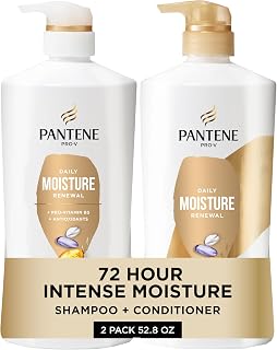 Pantene Daily Moisture Renewal Shampoo & Conditioner Set + Miracle Rescue Shot - 72Hr Hydration for Dry, Color-Treated Hair, 52.8oz Pro-V