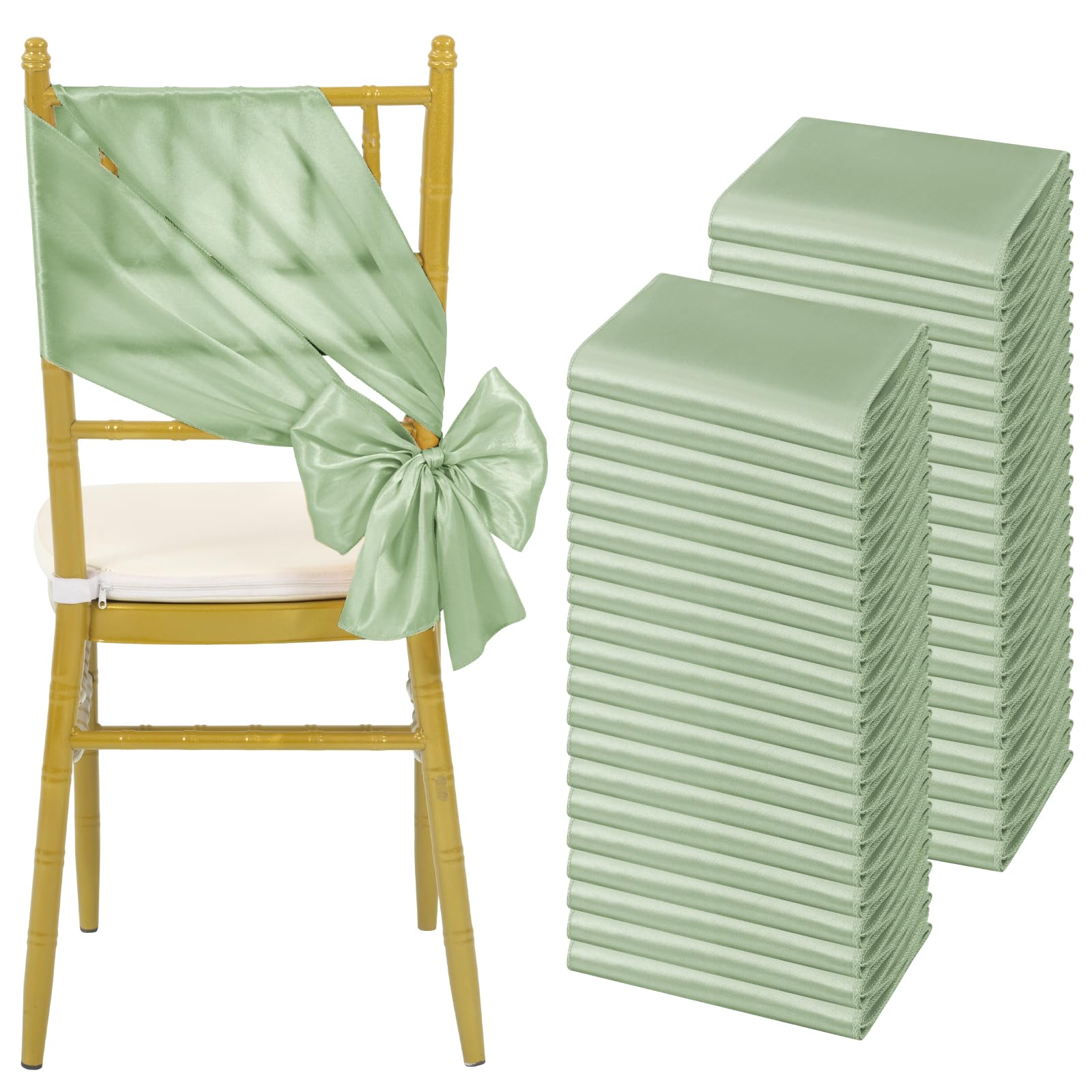 Teruntrue 60 Lazos de satén para sillas, Fundas universales para sillas, Color Verde Salvia, para Bodas, Banquetes, Fiestas, Eventos de Hotel, decoración de sillas (17 x 204 cm)