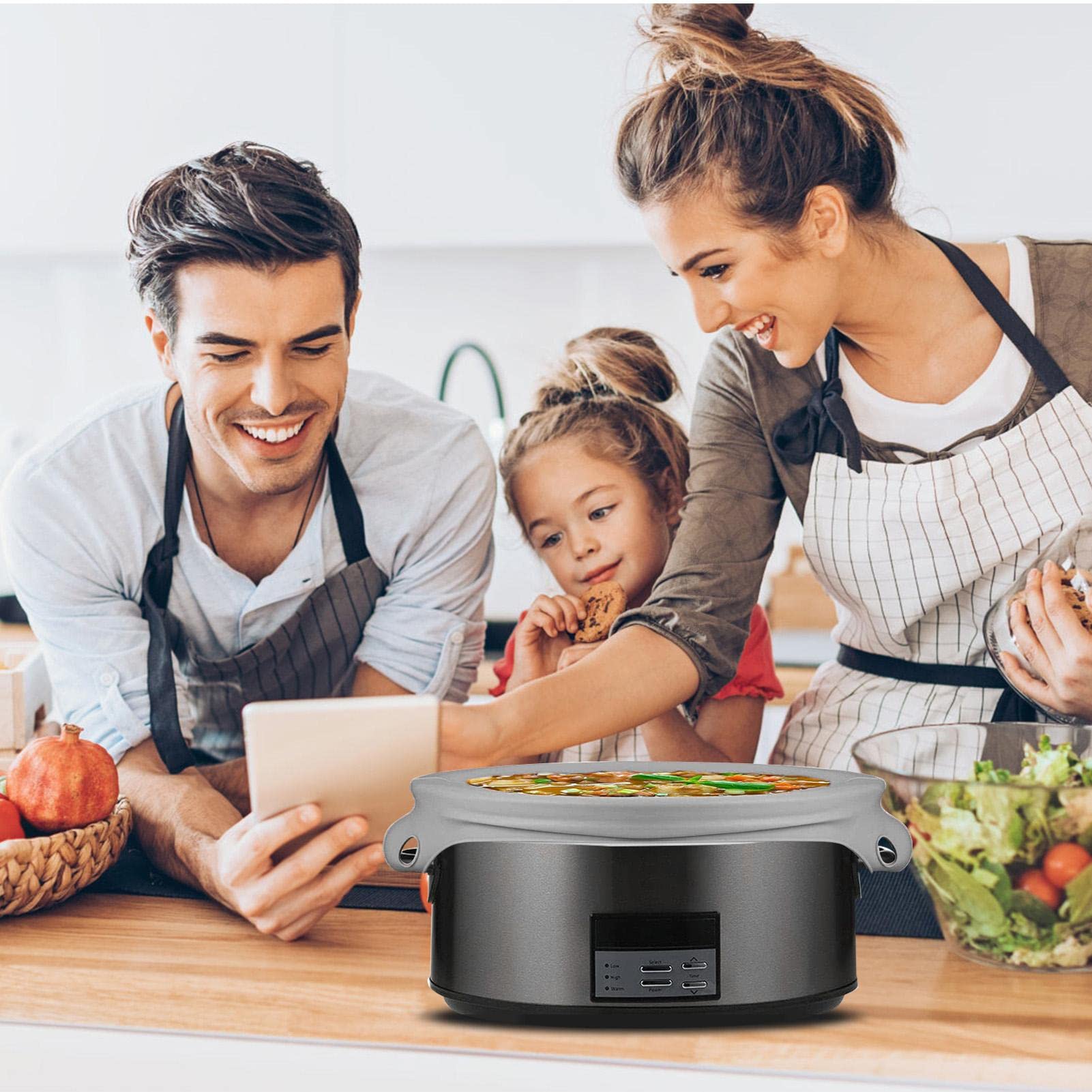 Slow Cooker - 4 plantillas para ollas cocina (silicona, antifugas, reutilizables, calidad alimentaria, 6-7QT