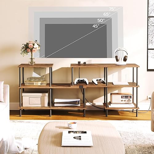 Miniatura 4 de HOOBRO Soporte de TV, soporte de TV deformable con tomas de corriente de hasta 75 pulgadas, moderno centro de entretenimiento con estantes de