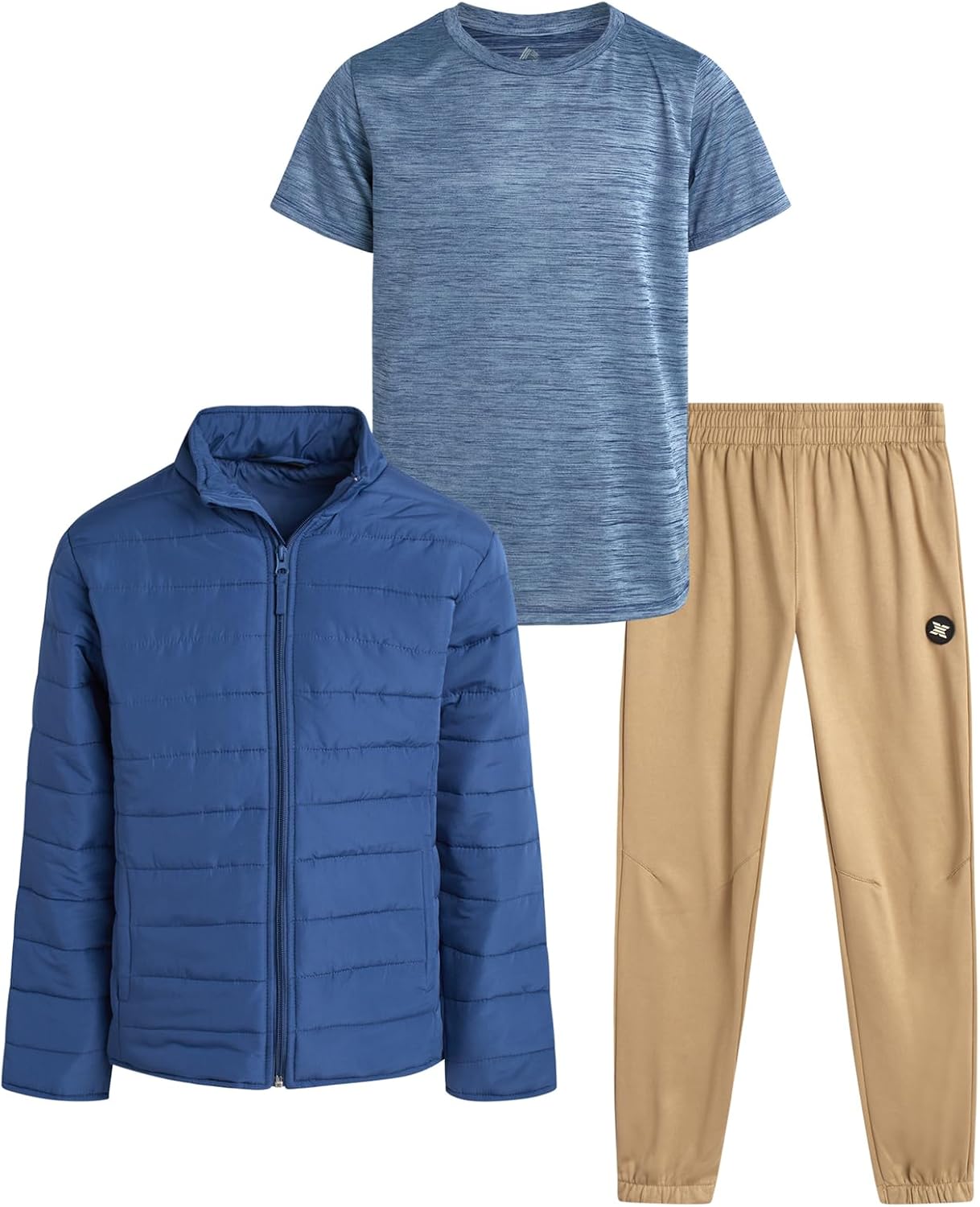 RBX Boys Pants Set - 3 Piece Boys Shirts Tee Fleece Jogger Sweatpants and Poly Woven Puffer Jacket Kids Clothing Set (8-12)