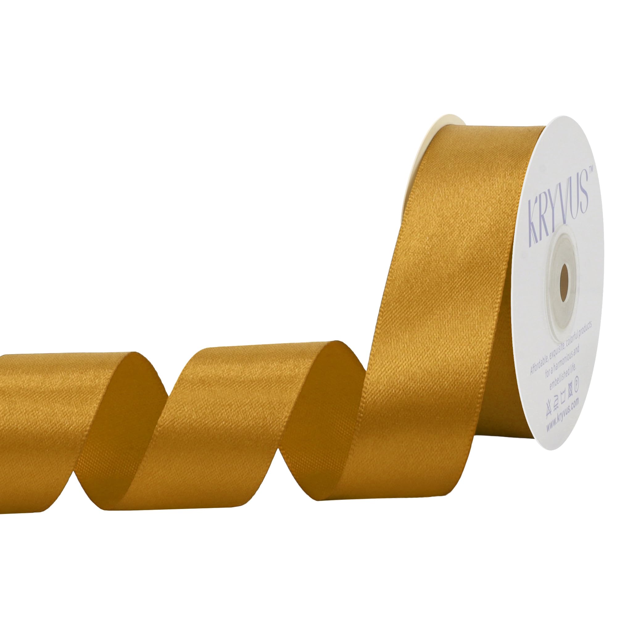 Kryvus Gold Satin Ribbon, 25mm x 22M Single Face Gold Ribbon, Solid Color Satin Ribbon Perfect for Gift Wrapping Crafts