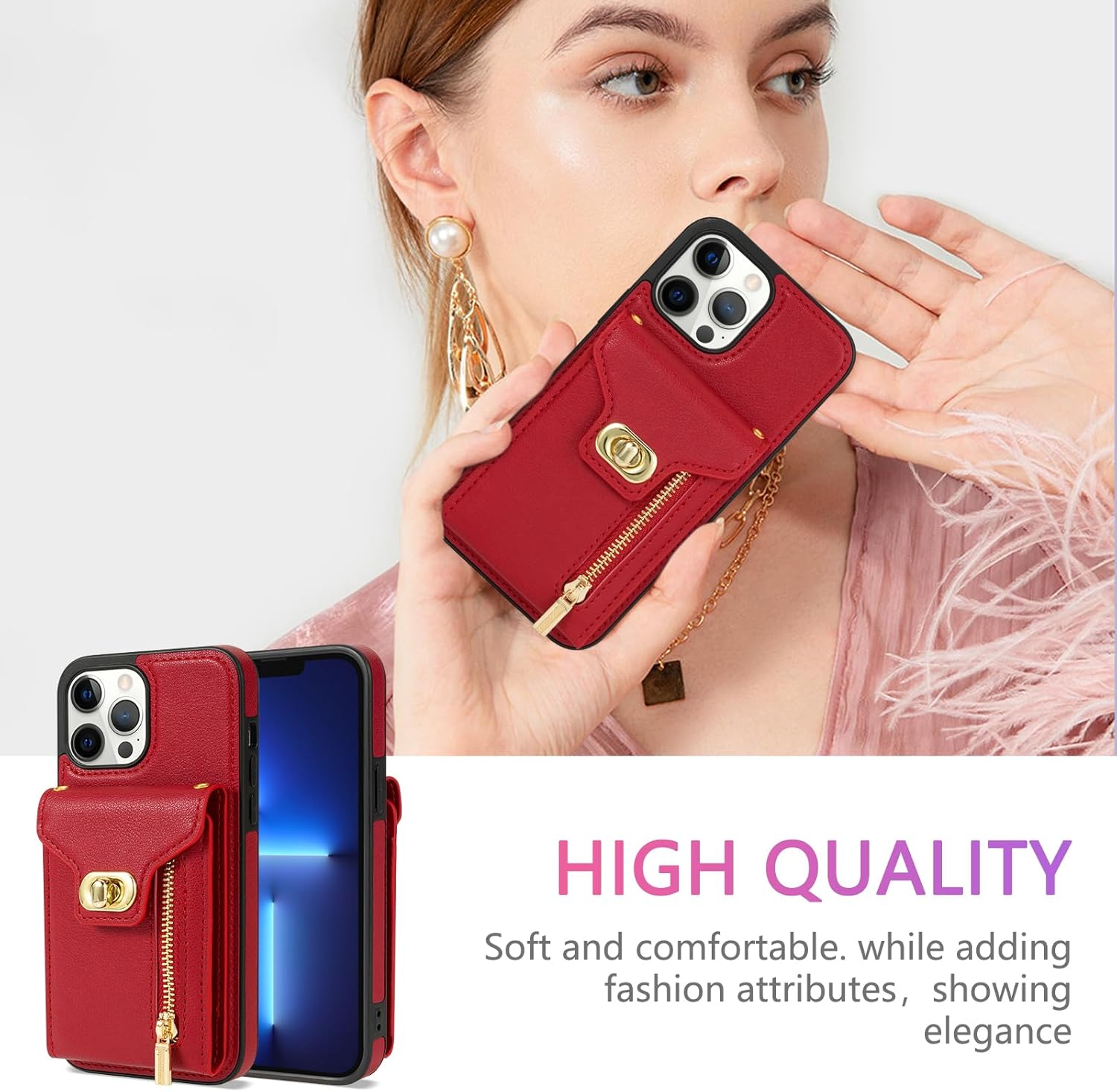 iPhone 13 ポケット兼スタンド付PUレザーケース「SHELL CARD」  ダークグレー｜スマホ(タブレット)アクセサリー総合メーカーMSソリューションズ Asuwish スマホケース iPhone 13 Pro 6.1インチ用 ウォレットカバー クレジットカードホルダー付き ジッパース