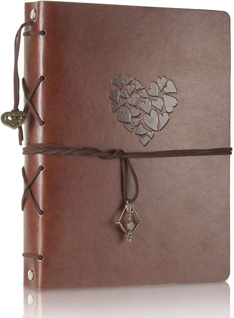 ThxMadam Scrapbook Album Leather Photo Album Vintage Wedding Guest Book DIY Memory Book with 60 Black Pages Present for Christmas Valentines Anniversary Mothers Day Birthday Gift for Mum Dad Friend
