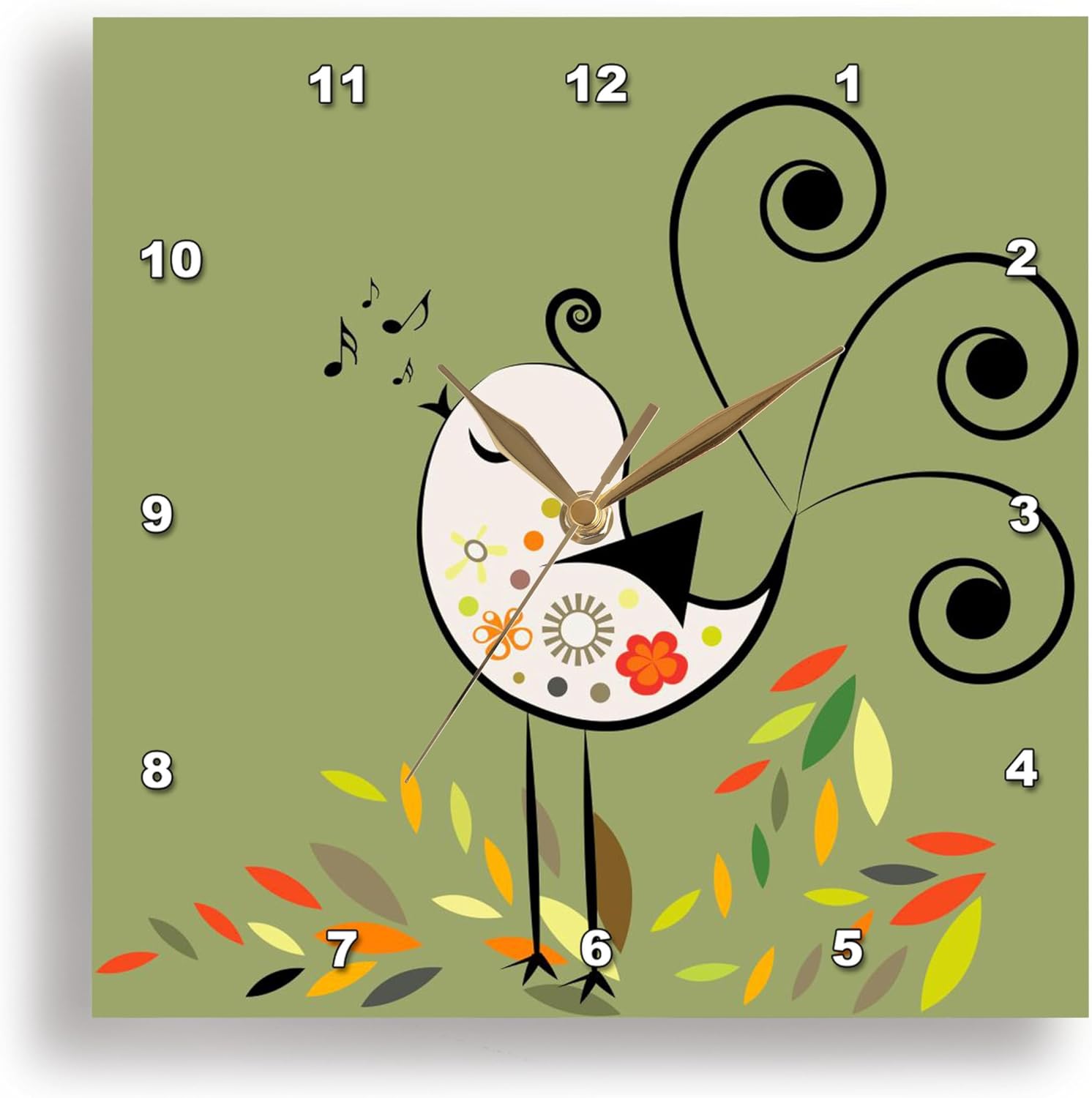 3dRose Wall Clock Silent - 10 inch - Little Singing Bird - Animals