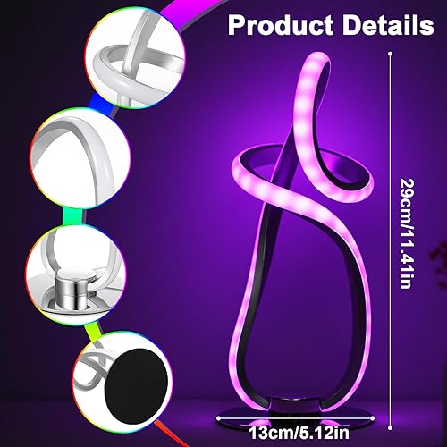 Miniatura 6 de Neoglint Moderna lámpara de mesa RGB espiral con aplicación y control remoto, luz nocturna regulable que cambia de color, sincronización de música,
