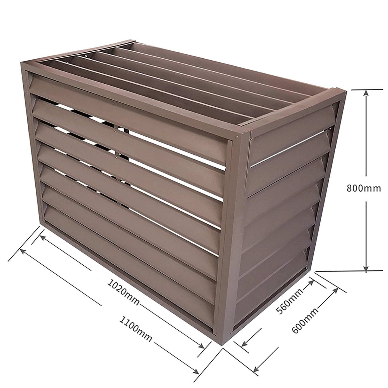 Brązowa zewnętrzna osłona klimatyzatora, wodoodporna dekoracyjna aluminiowa ochrona pompy ciepła, pasuje do 110 x 80 x 60 cm, idealna osłona do skraplacza i ogrodzenia, trwała odporność na warunki