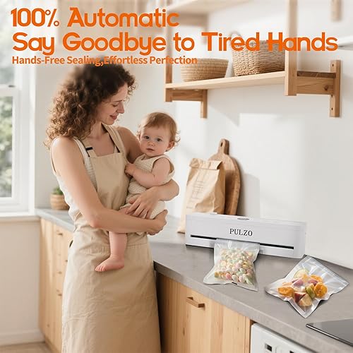 Miniatura 3 de PULZO PressFree - Máquina selladora al vacío True Auto, sellador de alimentos 10 en 1 totalmente automático de 85 KPa con cuenta regresiva digital,