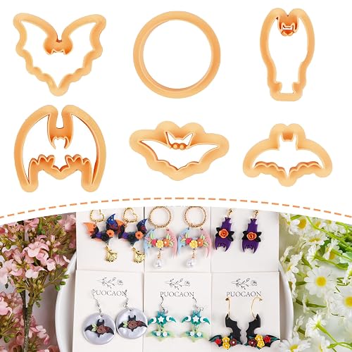 Puocaon Bat Polymer Clay Cutters - 5 Shape Bats Clay Cutters for Polymer Clay Jewelry Making, Hanging Bat Clay Jewelry Cutter for Earrings Making, Basic Circle Clay Cutter for Polymer Clay Jewelry
