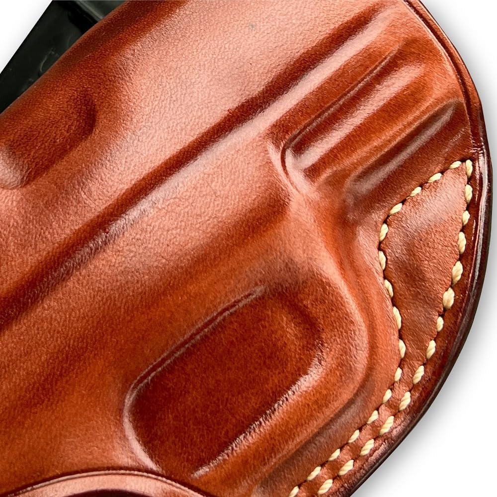 Masc Premium Leather OWB Paddle Holster Open Top Fits FN Reflex Micro Compact 9mm 3.3-inch, Right-Hand Draw, Brown #1661#