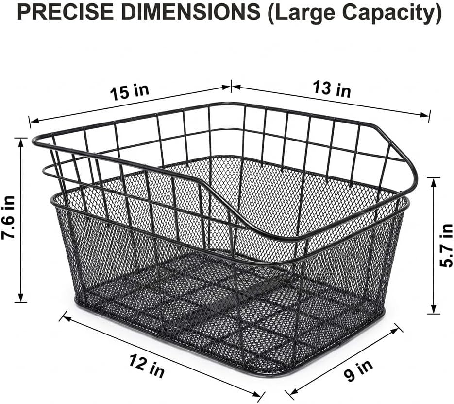 ANZOME Rear Bike Basket, Waterproof Metal Wire Bicycle Basket with Adjustable Cargo Net and Waterproof Rainproof Cover Fits to Most Rear Bike Racks