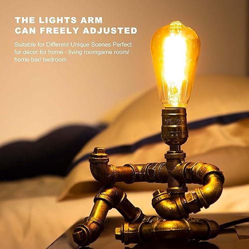 Miniatura 3 de LCYY.TG Lámpara de mesa Steampunk, lámpara de mesa de robot industrial vintage, lámpara de mesa de tubería de agua, lámpara de tubo punk de vapor,
