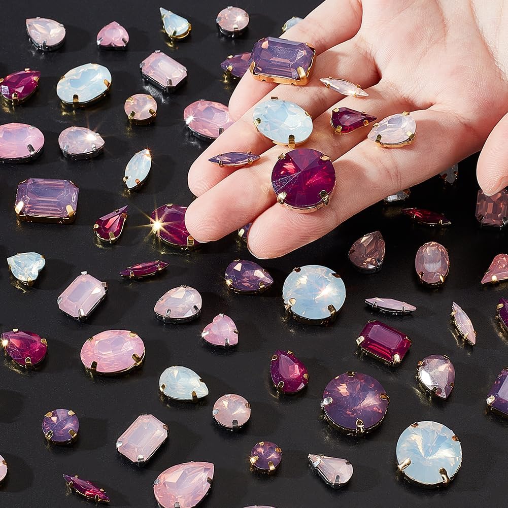 AHANDMAKER 100Pcs Sew on Rhinestones, 5 Colors Mixed Shapes Sew on Crystals Mental Flatback with Light Gold Claw, Crystal Gems Sewing Beads, Sewing Claw Rhinestone for DIY Crafts Clothes Dress Shoes - Image 3