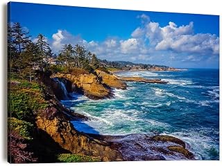 Canvas Wall Art Prints oregon coast shoreline depoe bay rocky cliffs oregon view Large Framed Artwork Wall Paintings Pictures Posters 24"x36" Wall Decor for Living Room Office Bedroom
