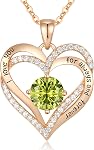 CDE S925 Silver Engraved Forever Love Heart Birthstone Necklaces for Women | 5A CZ,Hypoallergenic,Nickel-Free & Lead-Free Pendant,Anniversary Christmas Wedding Birthday Gift for Women Wife Girlfriend