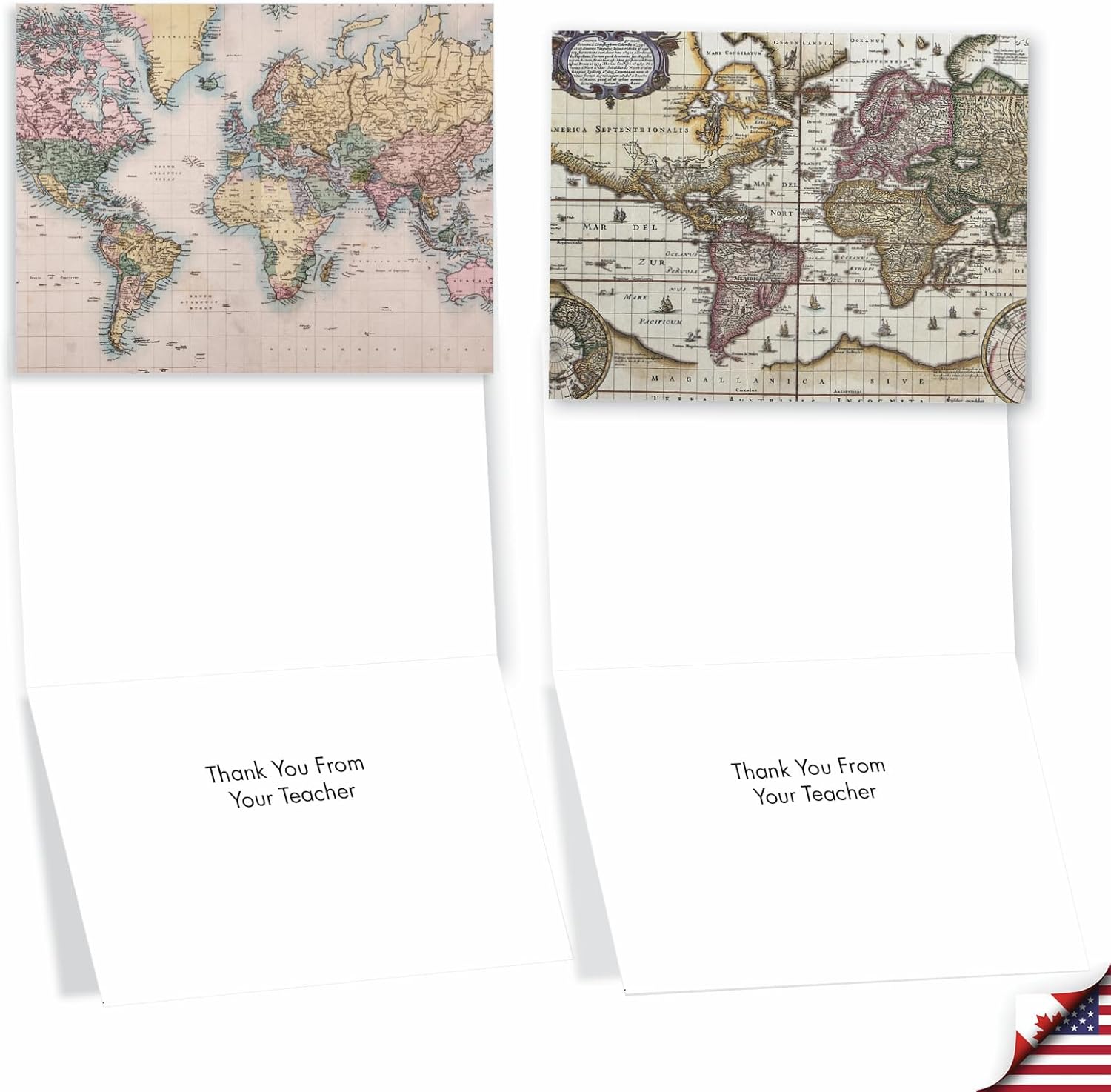 The Best Card Company - 36 Assorted From Teacher Notecards Bulk Box Set 4 x 5.12 Inch with Envelopes (6 Designs, 6 Each) Travel, Geography, Variety Pack - Map Quests AM3076FTG-B6x6