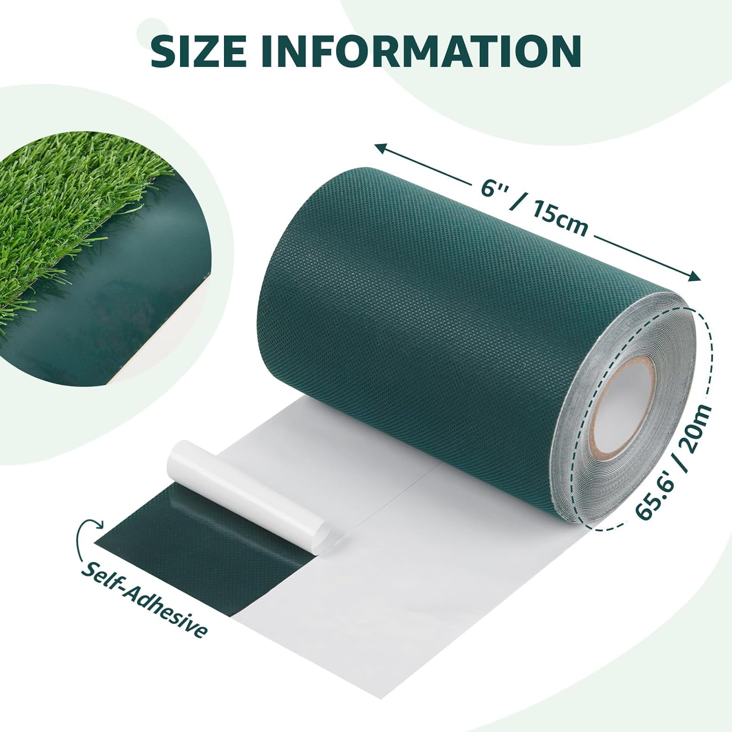 Artificial Grass Turf Tape, 6" x 65.6' Turf Seam Tape: Self-Adhesive Artificial Grass Seaming Tape for Indoor Outdoor Carpet Jointing, Connecting Lawn, Rug, Pet Grass Mat