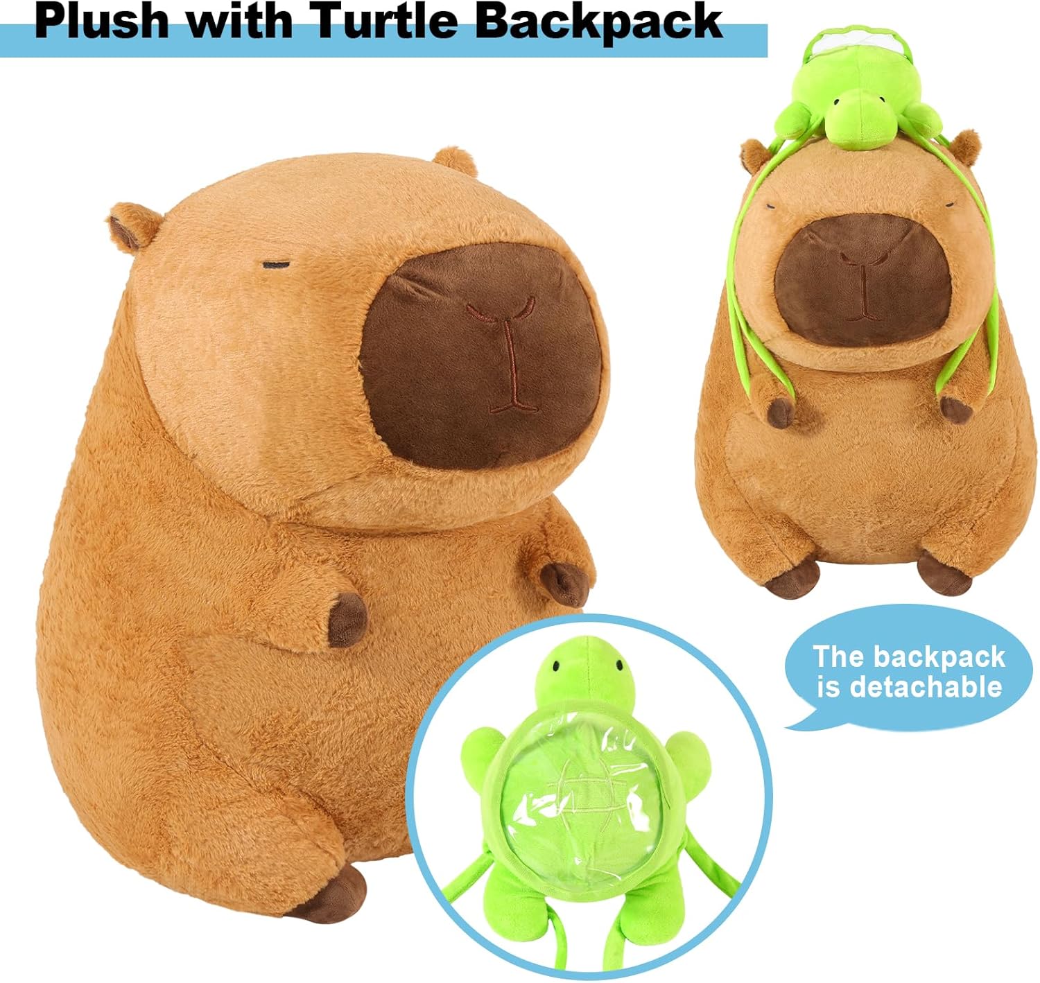 Ditucu Giant Capybara Plush with Turtle Backpack Large Jumbo Soft Capibara Stuffed Animal Big Size Fat Oversized Plushies Toys Gifts for Kids Girlfriend Brown 36 inch