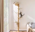 Wild Simulation Cat Tree for Kittens, 5-Level Floor to Ceiling Cat Wall Shelves with Sisal Mat Platforms, Rotating Wall-Mounted Climbing Tower for Scratch, Lookout & Perch