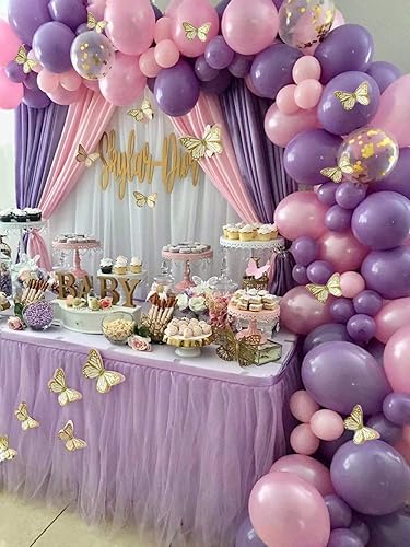 126 globos de hadas de mariposa de oro morado para baby shower suministros de decoración de fiesta de cumpleaños para niña kit de guirnalda de