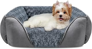 INVENHO Rectangle Orthopedic Dog Bed - Washable Calming Cuddler for Small Medium Large Dogs, Soft Faux Fur Suede, Anti-Slip, S (20x19x6")