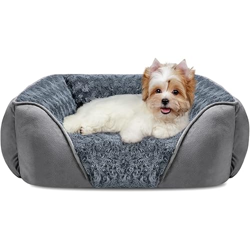 INVENHO Dog Bed for Large Medium Small Dogs, Rectangle Washable Orthopedic Dog Bed, Soft Calming Sleeping Puppy Bed Durable Pet Cuddler with Anti-Slip Bottom S(20"x19"x6")