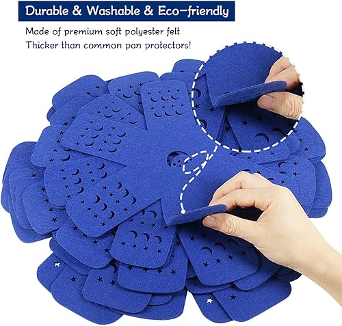 Miniatura 3 de BYKITCHEN Protectores de sartén para apilar, protector de sartén con estrellas y lunas, juego de 12 y 3 tamaños diferentes, protectores de sartén