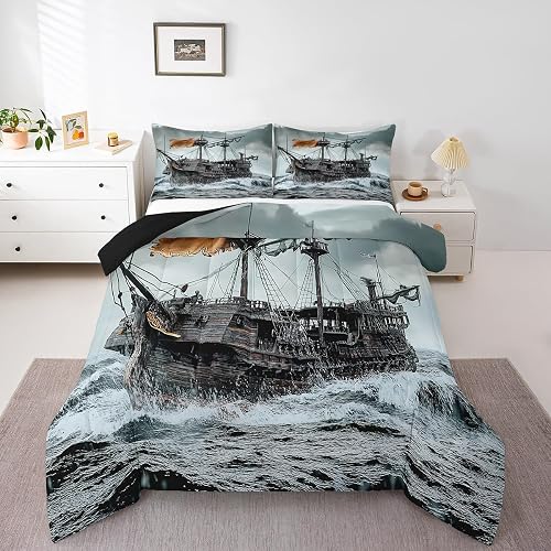 Sailboat Bedding Set Nautical Down Comforter Sailing Ship Comforter Set for Kids
