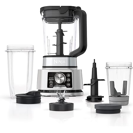 Ninja SS351 Foodi Power Blender & Processor System 1400 WP Smoothie Bowl Maker & Nutrient Extractor* 6 Functions for Bowls, Spreads, Dough & More, smartTORQUE, 72-oz.** Pitcher & To-Go Cups, Silver