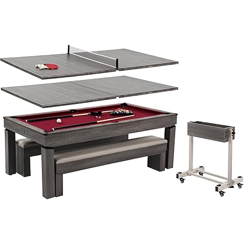 Barrington Billiards 7' Drop Pocket Pool Table 3-in-1 Dining Top, Table Tennis and Billiards with Game Accessories