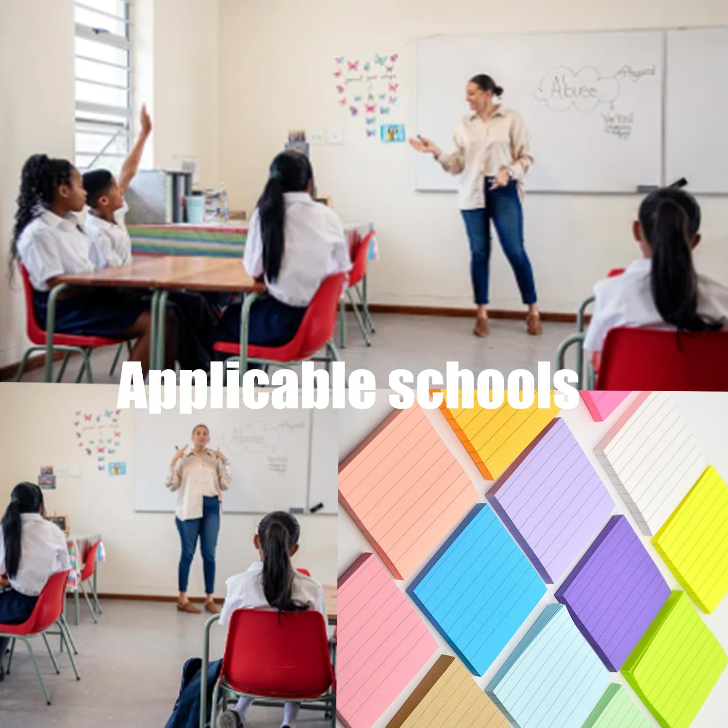 5400 Blätter Haftnotizen,Liniierte Haftnotizblöcke,Selbstklebende Klebezettel 76 x 76 mm,72 pads Helle Haftnotizzettel Bunte Quadratische Sticky Notes für Büro Zuhause Schule,12 Farben,75 Blätter/Pad
