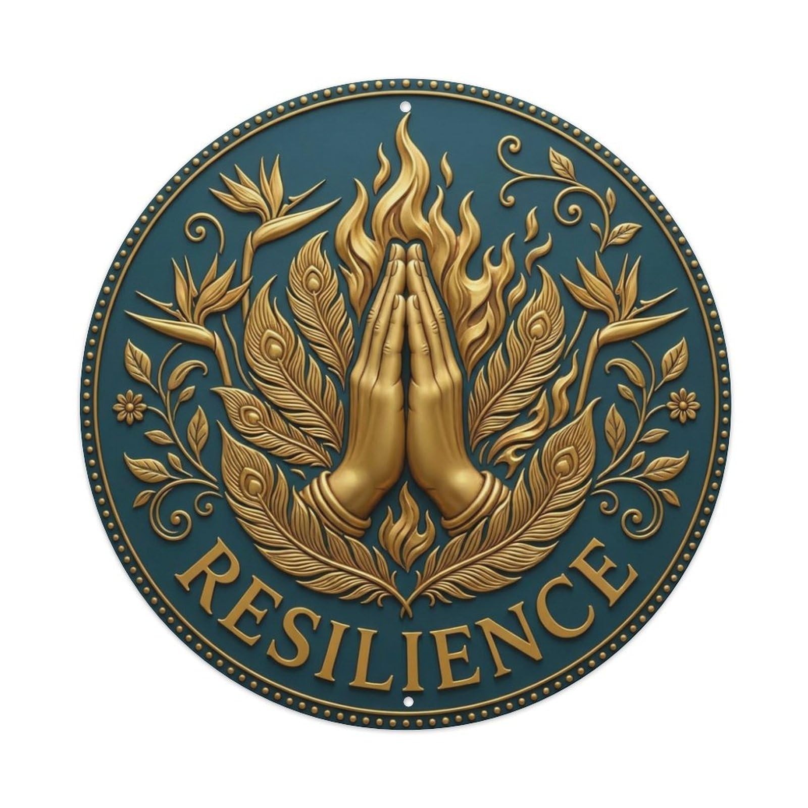 Fyrn Style Metal Tin Sign Vintage Namaste Praying Hands Resilience Flower Zen Yoga