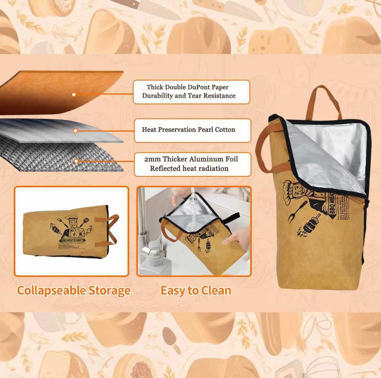 BBQ Blanket for Resting Meat-Insulated Smoker Grilling Bag Meat Resting Bags Meat Blanket Bag BBQ Accessories Smoker Accessories Grill Accessories Grilling Gifts for Men 6 PCS - Image 4