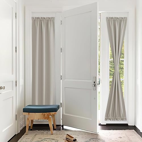 PONY DANCE Cortinas opacas color crema para ventana de puerta, cortinas de puerta frontal con aislamiento térmico para ventana de vidrio con