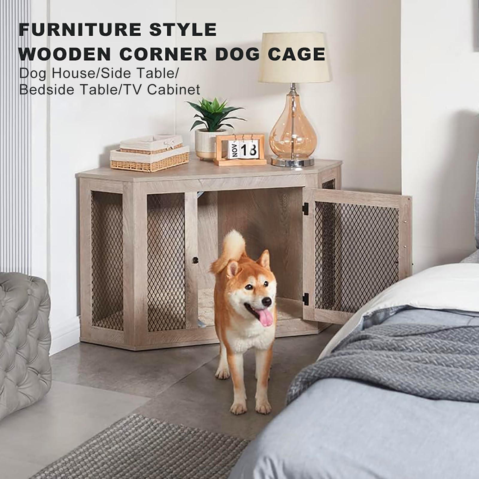 Amazon | コーナー犬用クレート家具 ペットサークル 小中型犬用 