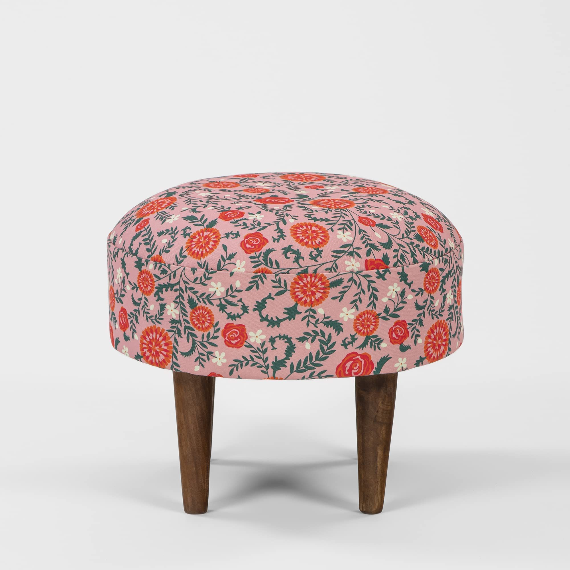 Chumbak Begum Foot Rest - Earthy Floral (1 Seater Footrest, Sheesham Wood, Peach)-image-8