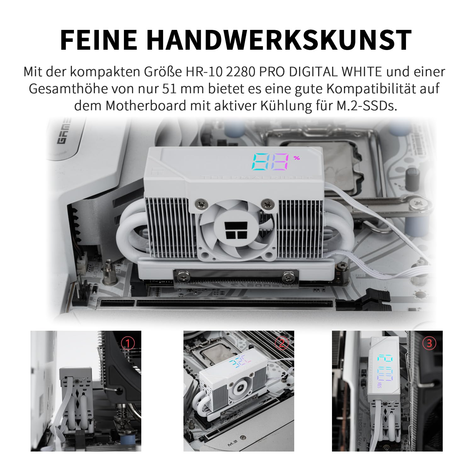 Thermalright TR HR10 2280 PRO Moniteur de température numérique blanc solide de précision 2280 SSD Cooler,écran numérique ARGB intégré et contrôle de ventilateur intelligent PWM,jusqu'à 6500 tr/min