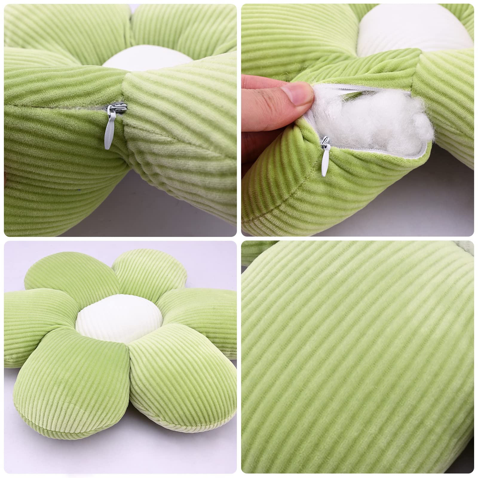2 Pcs Flower Floor Pillow Seating, 40cm Shaped Chair Seat Pad, Soft Petal Cushion, Cute Plush Tatami for Car Home Sofa (Green+White) - Image 3