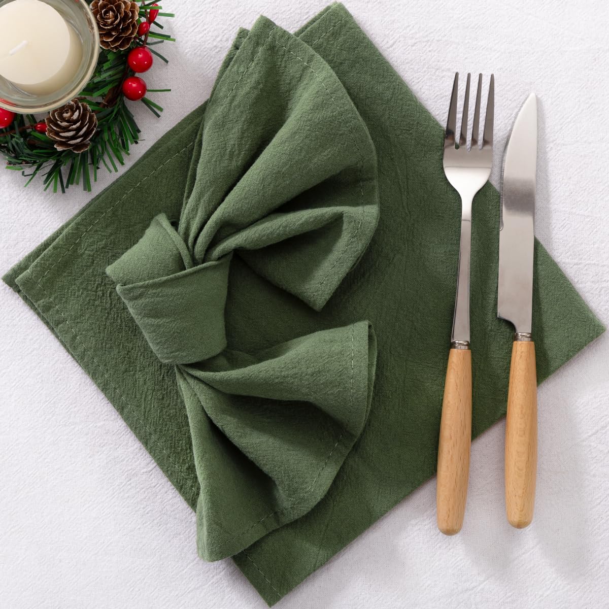 LINXTAR Cloth Napkins Olive Green Cotton Napkins Set of 6 17"x17" Washable Reusable Cotton Napkins for Fall Autumn Wedding Party Banquet Baby Shower